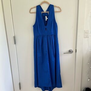 Reiss Yana Cotton Blend High-Low Midi Dress in Cobalt Blue